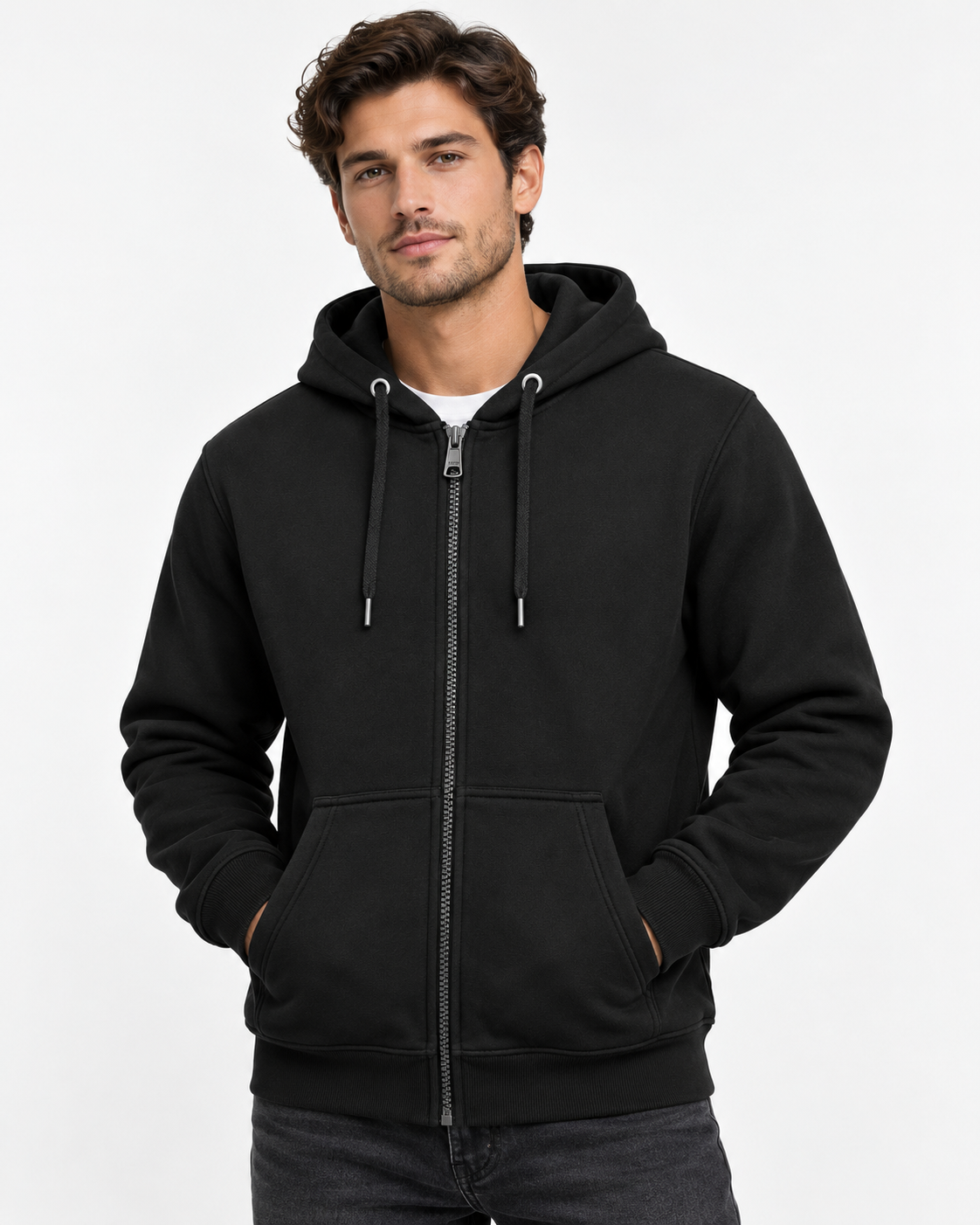 Men’s Premium Fleece Zip-Up Hoodie – Black