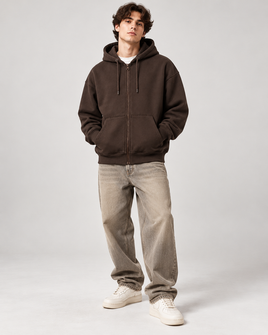 Men’s Premium Fleece Zip-Up Hoodie – Chocolate Brown