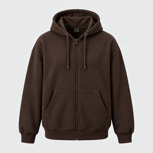 Men’s Premium Fleece Zip-Up Hoodie – Chocolate Brown