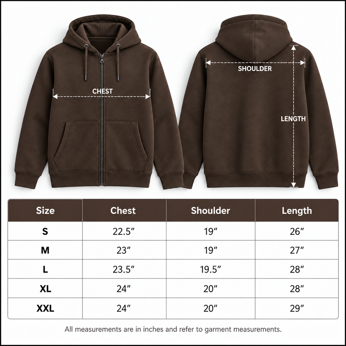 Men’s Premium Fleece Zip-Up Hoodie – Chocolate Brown